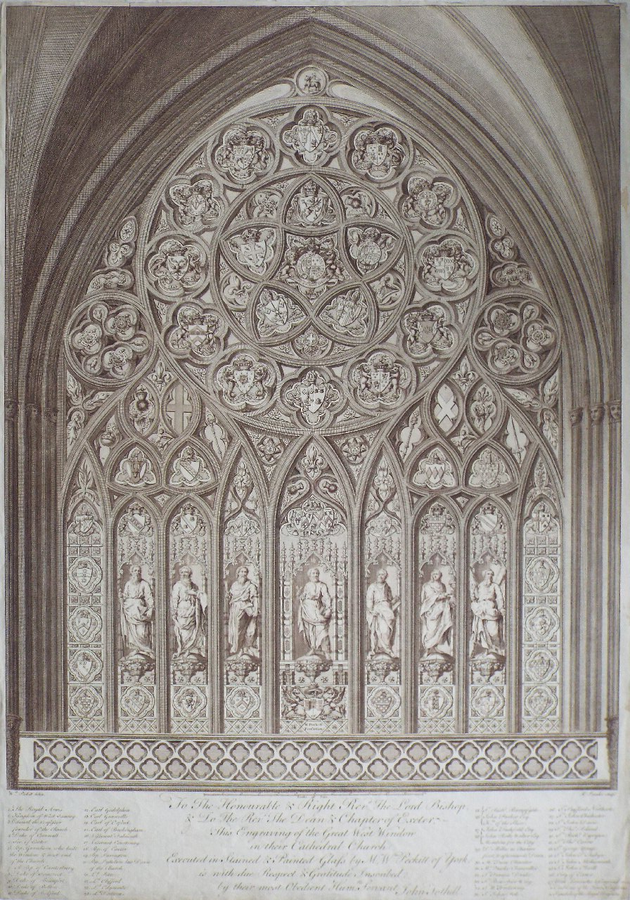 Print - To the Honourable & Right Revd. The Lord Bishop & to the Revd. the Dean  & Chapter of Exeter, this Engraving of the Great West Window in their Cathedral Church, Executed in Staided Glass by M. W. Peckitt of York, is with due Respect & Gratitude Inscribed by their most obedt. humble servant John Tothill. - Pranker